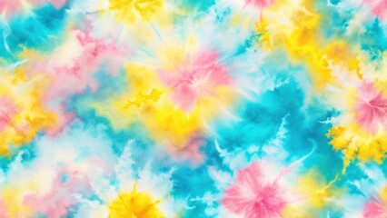 Wall Mural - abstract swirls of pastel yellow, pink, and turquoise hues a seamless tie-dye pattern ideal for vibr