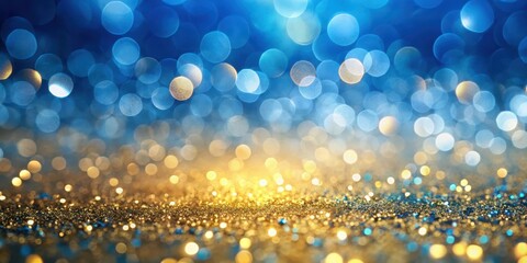 Wall Mural - abstract sparkling background with blue and gold glitter and bokeh lights
