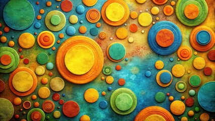 Wall Mural - Vibrant Abstract Composition of Overlapping Circles with Textured Background Featuring a Spectrum of Rich Hues and Diverse Sizes, Creating a Dynamic and Visually Engaging Pattern