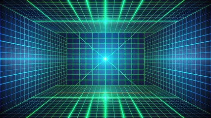Wall Mural - abstract neon grid room a futuristic digital environment for virtual worlds and sci-fi designs