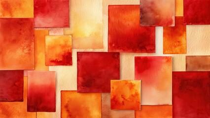 Wall Mural - Abstract Warm Hues Rectangular Composition An Overlay of Saturated Watercolor Squares and Rectangles