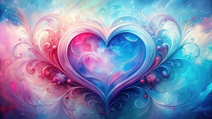 Wall Mural - an ethereal heart framed by swirling, vibrant blossoms, a celestial masterpiece of color and design,