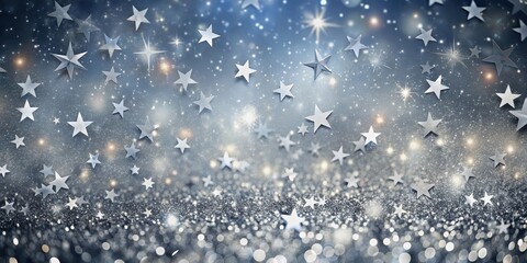 Wall Mural - a festive background of shimmering silver stars and sparkling lights, perfect for celebration and ho