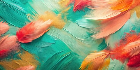 Wall Mural - Abstract Painted Feathers with Gold Accents A Textured Visual Masterpiece
