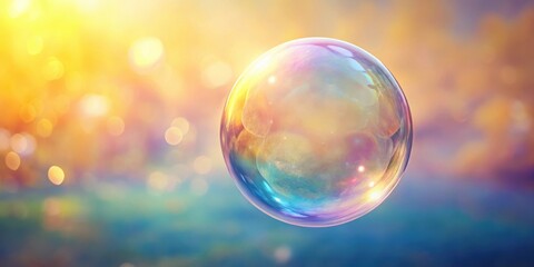 Wall Mural - A shimmering iridescent sphere floats serenely against a backdrop of soft, pastel hues, evoking a sense of wonder and tranquility.