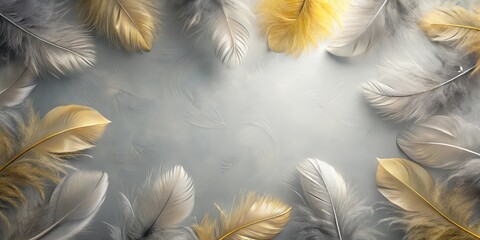 Wall Mural - Elegant Delicate Gold and Silver Feathers Arranged on a Smooth Surface Creating a Luxurious and Serene Design