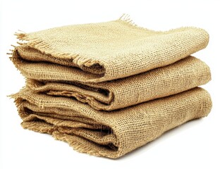 Wall Mural - Three folded burlap pieces isolated on white.