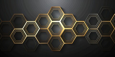 Wall Mural - abstract gold and black hexagon pattern design with subtle depth