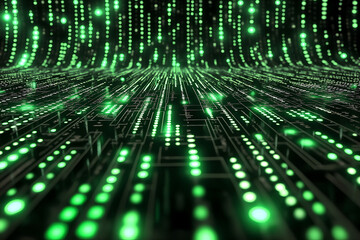 Abstract cyber data flow blackchain in dark background.