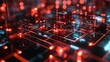 © TBC - Luminous Geometric Structures Interconnected within a Digital Matrix Network of Red Lights.
