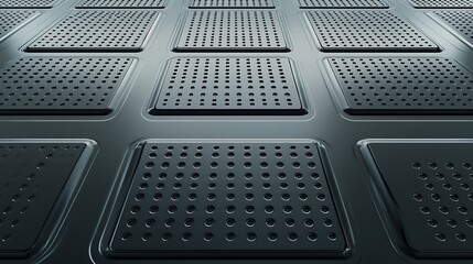 Abstract Dark Grey Metal Surface With Perforated Squares