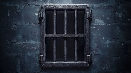 Barred window in dark stone wall, concept of imprisonment