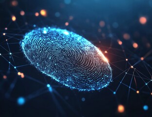 Poster - Glowing digital fingerprint on network.