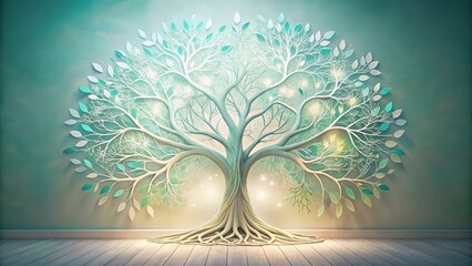 Wall Mural - Illuminated Tree of Life Wall Decor Serene, Whimsical, and Ethereal Home Art