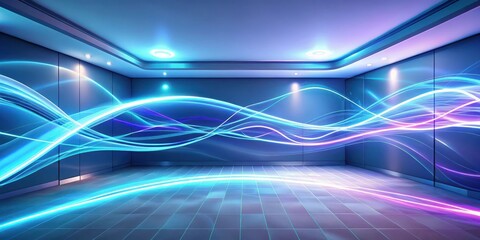 Wall Mural - Abstract Room with Illuminated Wavy Light Trails and Sleek Design