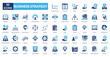 © Zero_wing - business strategy fill icon collection set. Includes partnership,target,employment,trade,deal,contract,plan,marketing, project, idea