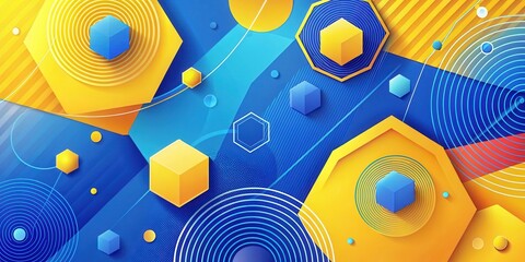 Wall Mural - abstract vivid hexagon and cube design with dynamic circular patterns