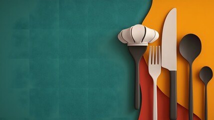 Poster - Minimalist Catering Icon Set Featuring Crisp Graphics of Fork Spoon Knife and Chef Hat on a Simple Neutral Background   Ideal for Restaurant Cafe and Hospitality Branding and Visuals