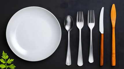 Poster - Minimalistic dining tableware icon set featuring a white plate fork spoon in a clean and contemporary design aesthetic