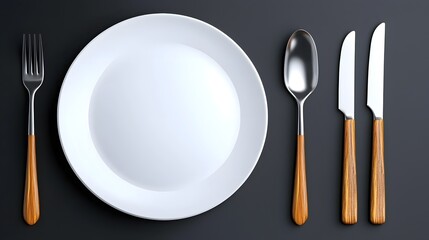 Poster - Minimalist catering icon set featuring a white plate fork and spoon in a clean contemporary design aesthetic highlighting essential dining elements in a stylized manner suitable for restaurant cafe