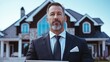 © Kanimalia - Successful Realtor Standing Confidently Before Luxurious Home Real Estate Agent Portrait