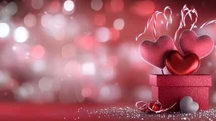 Aufkleber - Vibrant dreamy Valentines Day background featuring glowing red hearts subtle sparkling details and a dark red gradient creating a love filled and romantic atmosphere