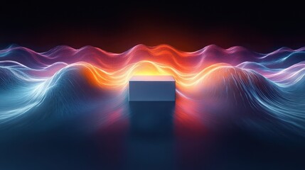 Surreal Wave Patterns in Dark Ocean with Colorful Light Reflections and Minimalist Barrier