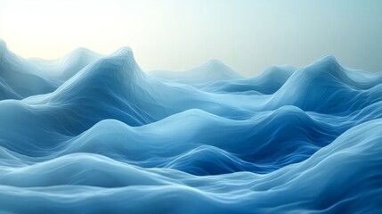 Wall Mural - abstract blue waves rolling hills landscape