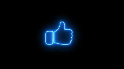 Glowing neon Like icon. Thumbs up and thumbs down. Colorful neon light glowing icon. Thumb neon icon. like. Animated neon symbol on black background. Vector illustration	