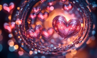 Wall Mural - Vibrant, swirling hearts in a colorful, glowing background, symbolizing love and affection