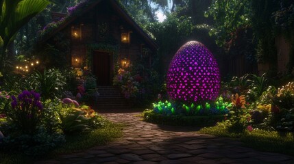 Wall Mural - Enchanting Forest Cottage with Glowing Egg