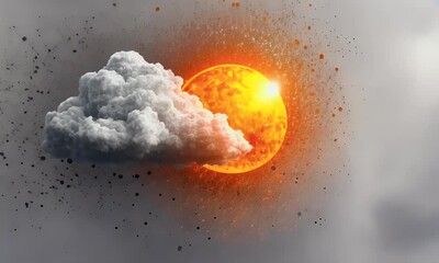 Wall Mural - A dynamic representation of a cloud partially obscuring a bright, radiant sun, symbolizing weather changes.