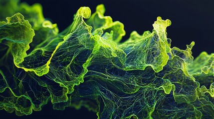 Abstract Green Organic Structure with Textured Veins on Dark Background Detailed Rendered.