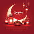 © Arun - Ramadan Kareem art greetings with lantern and red background. abstract vector illustration design.