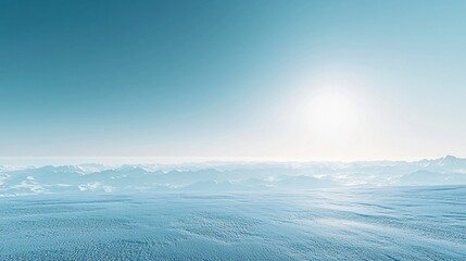 Wall Mural - Sun Over Arctic Ice Field Snow Covered Horizon Blue Sky Landscape Scenic Polar Scene Frozen.