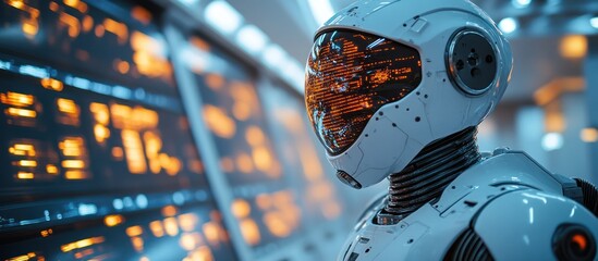 Wall Mural - futuristic robot in a high-tech environment.