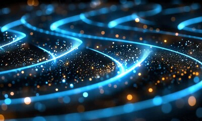 Wall Mural - Abstract glowing waves with sparkling particles in a dark background, creating a dynamic visual effect