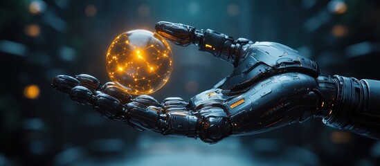 Wall Mural - robotic hand holding glowing orb. (1)