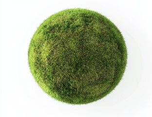 Lush green moss sphere on white background.