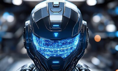 Poster - Futuristic helmet, glowing visor, tech background, sci-fi concept