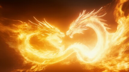 Wall Mural - Fiery Dragons Entwined in a Dance of Fire