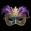 © piyawat - 'Regal Green and Gold Masquerade Mask with Purple Feathers and Intricate Patterns - Luxurious and Ornate Design'