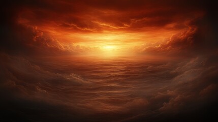 Wall Mural - Fiery Sunset Over Endless Cloud Sea Panorama