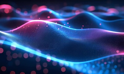 Aufkleber - Abstract glowing waves, digital landscape, bokeh background, tech presentation