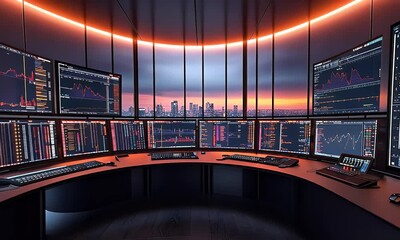 Leinwandbilder - Trader's Sunset City View Stock Market Analysis