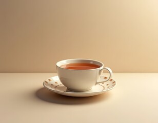 Image features a beautifully lit cup of tea in a white ceramic cup with a handle.