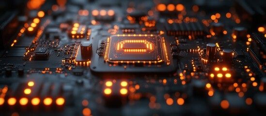 Wall Mural - illuminated cpu on a circuit board.