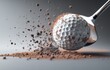 © Abusufyan - Golf ball being hit off tee, dirt explosion.