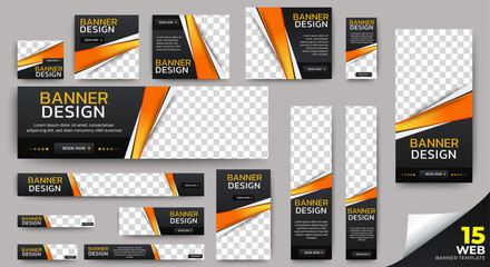 Wall Mural - business promotion and corporation web banner template set with place for photos. vector