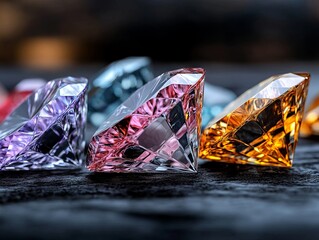 Wall Mural - A group of different colored diamonds sitting on top of a table